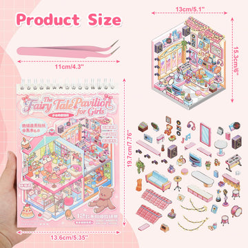 22 Set Medium 3D Room Scene Sticker Book for Adults and Kids (>6),DIY Activity Miniature Cute Japanese asmr Scenic Therapy Collection Book,Kawaii Cozy