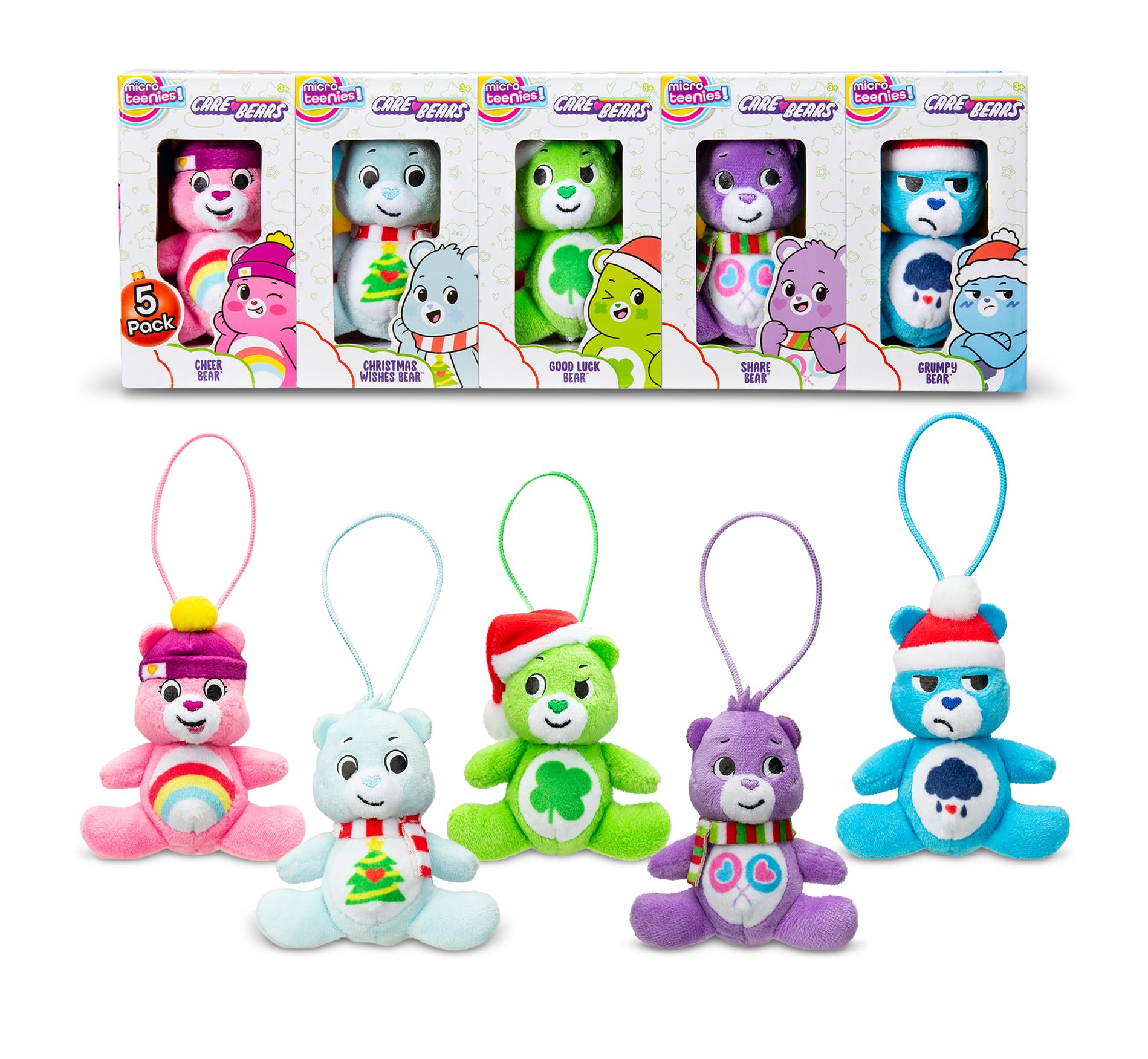 Micro Teenies - Care Bears Holiday 5 Pack Treasure Box - Miniature Plush Figure, Suffed Animal, Toy Mini Soft Figure for Kids, Girls and Boys Ages 4+