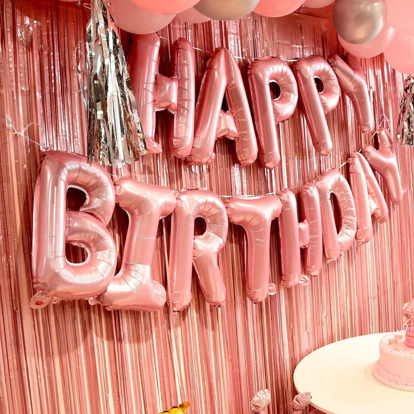 pink birthday decorations for women ?happy birthday party decorations for girls?pink Fringe Curtain?happy birthday banner?happy birthday