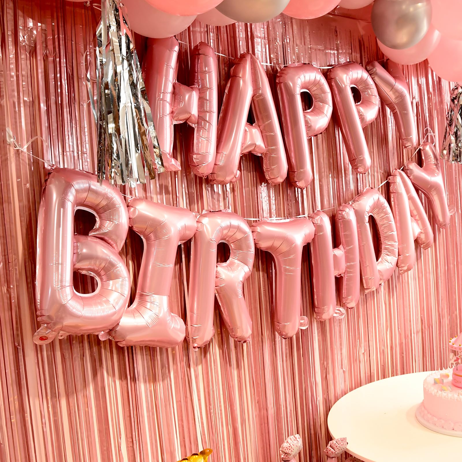 pink birthday decorations for women ?happy birthday party decorations for girls?pink Fringe Curtain?happy birthday banner?happy birthday