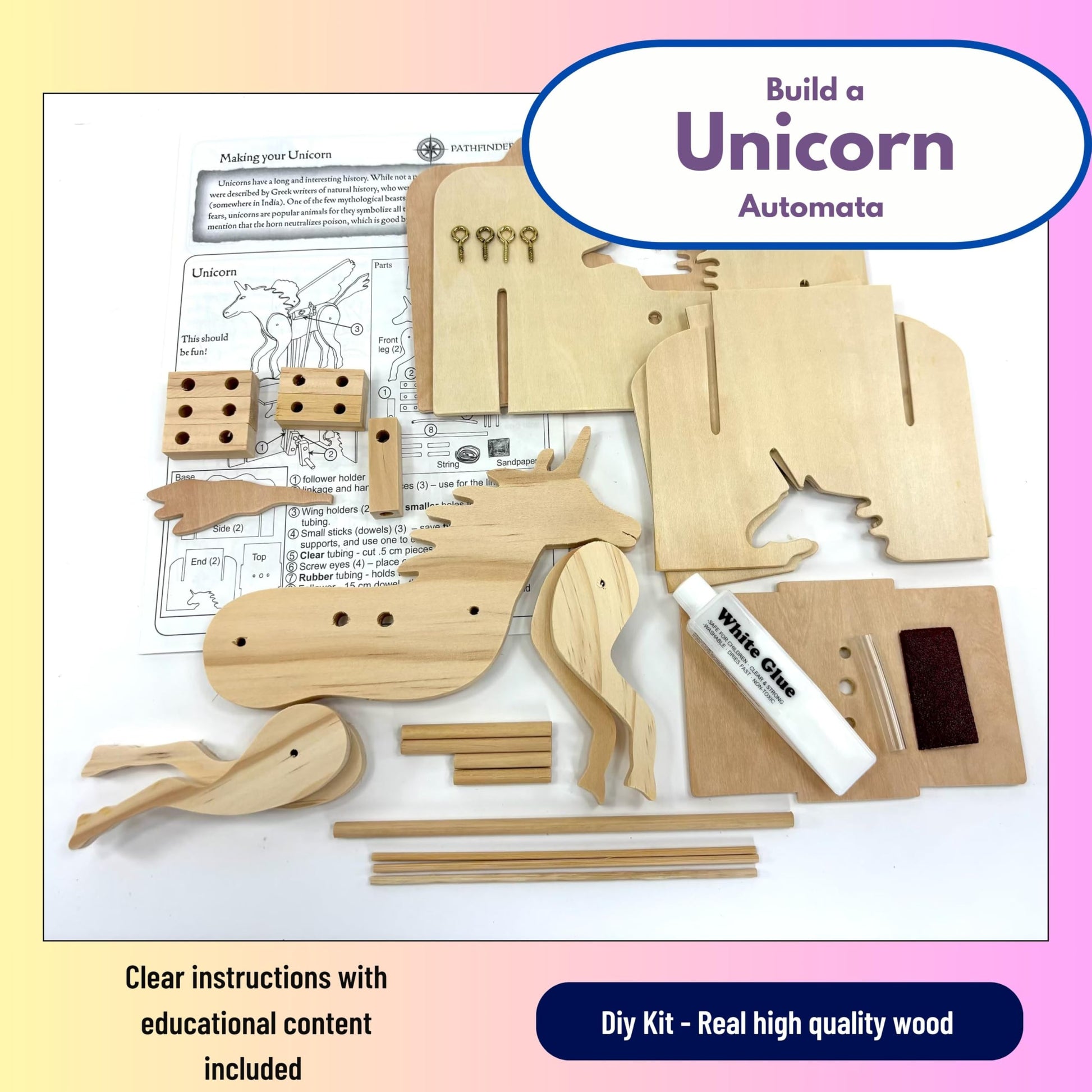 Pathfinders Stem kit - Automata Flying Unicorn Girls and Boys - Build a Moving Unicorn Model - Magical Mechanical Toy - Educational Engineering Gift