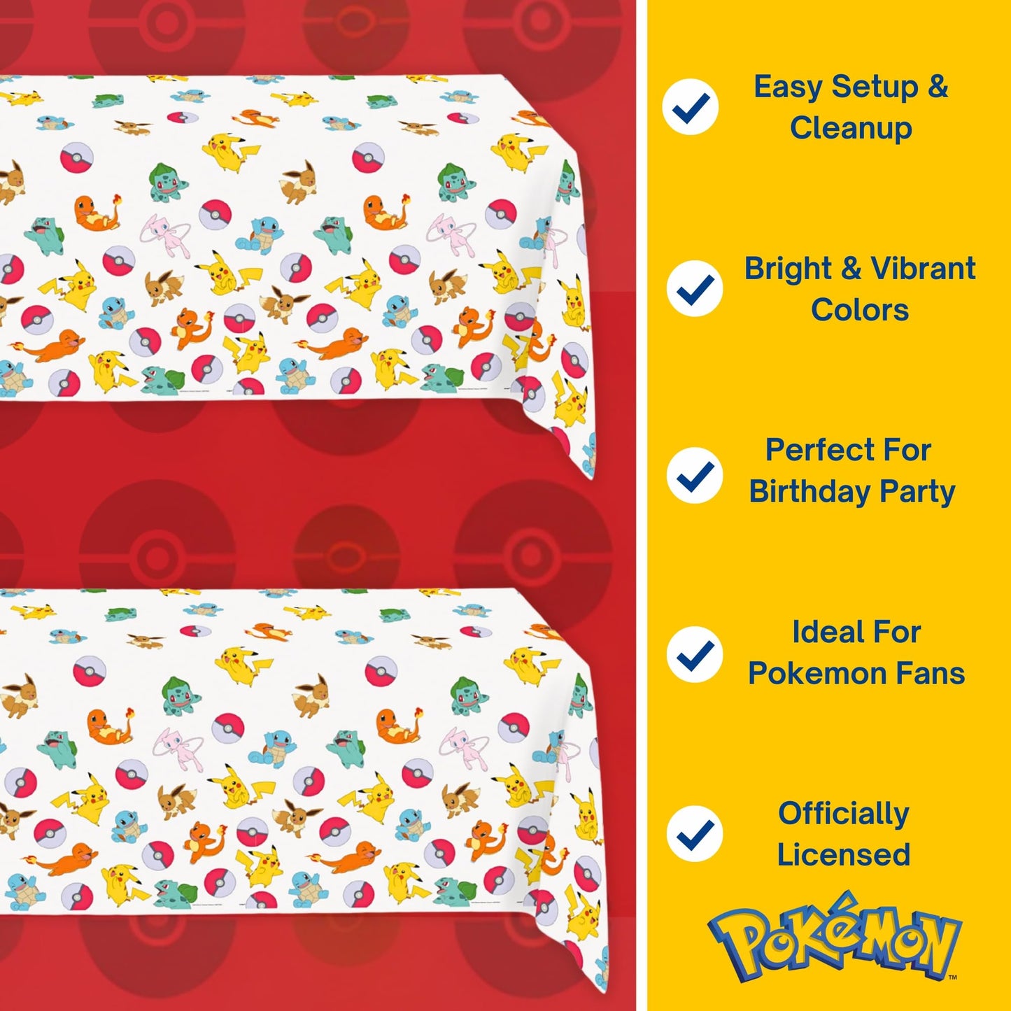 Unique Pokemon Table Cloth - 2 Pack - Pokemon Birthday Party Decorations