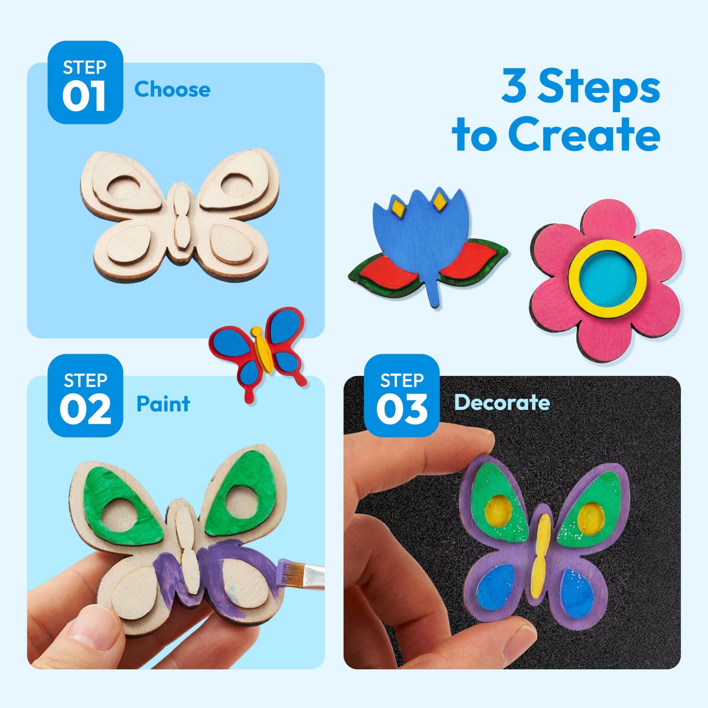 JOYIN 12 Wooden Magnet Creativity Arts & Crafts Painting Kit for Kids, Decorate Your Own Painting Gift for Easter Basket Stuffers, Birthday Parties