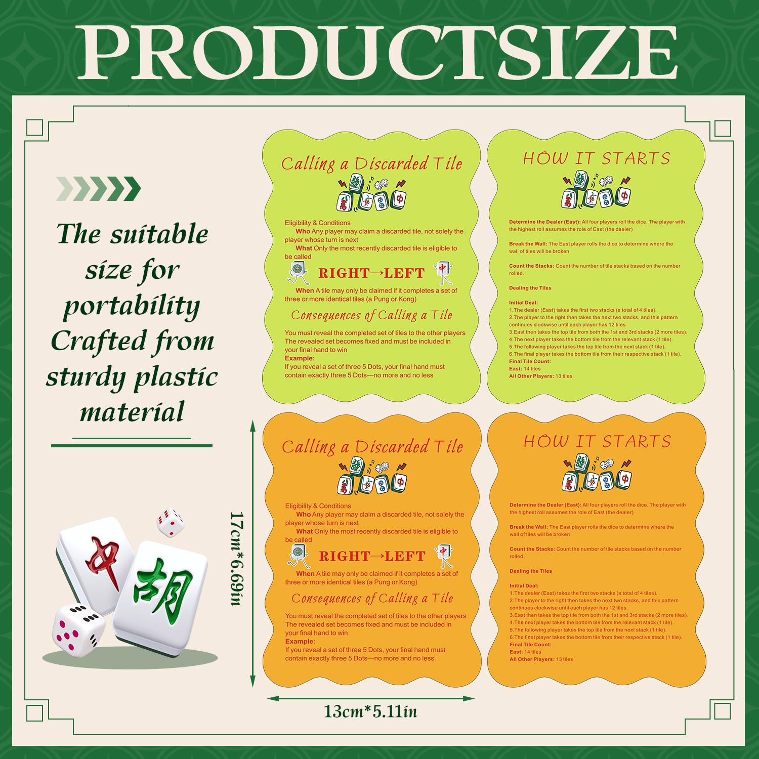 ZWFCGMMBC 4 Pcs Mahjong Tile Shufflers with Printed Mahjong Rules - Manual Mahjong Mixer & Shuffle Cards for Beginners, Durable Mahjong Gift