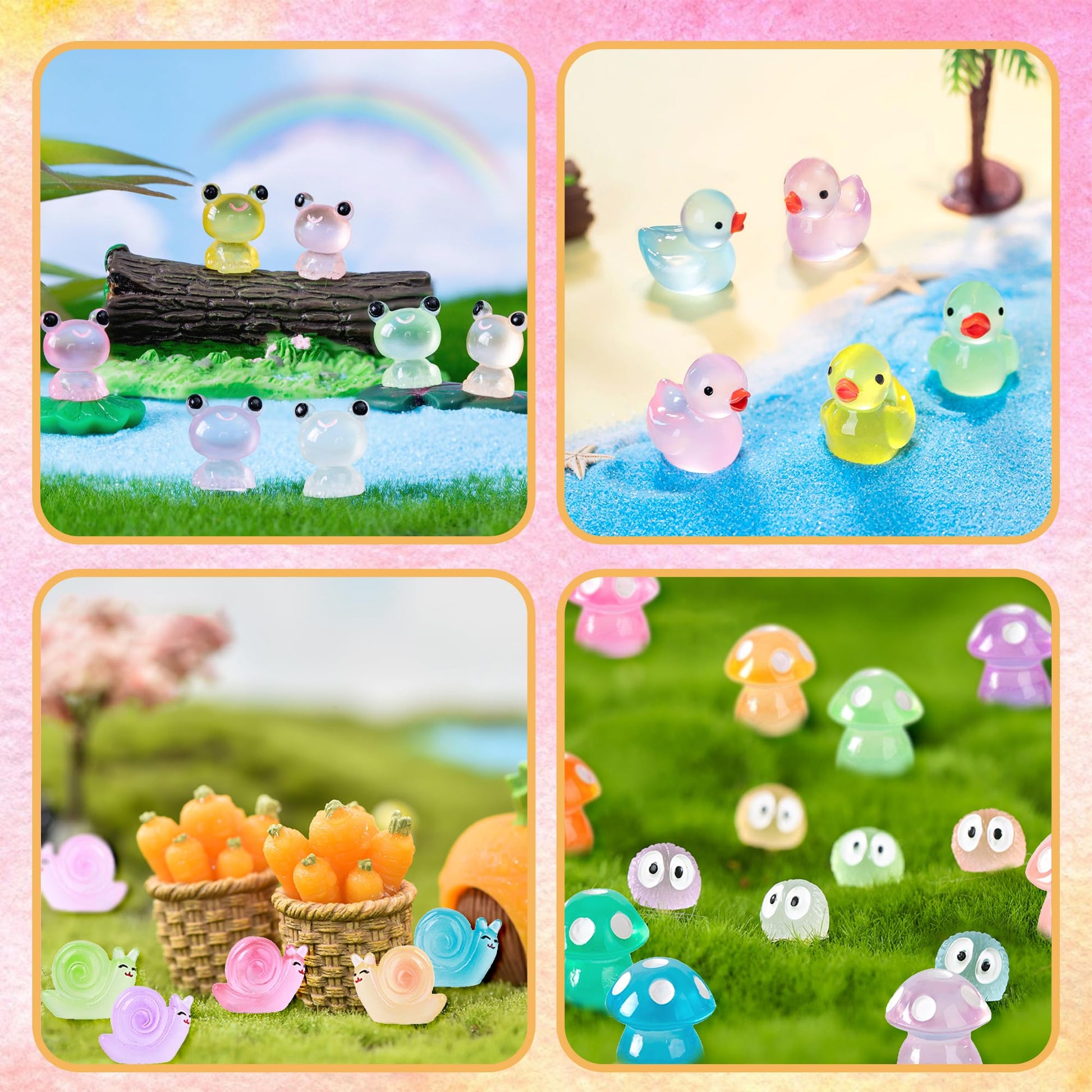 Tazimi 90 PCS Mini Resin Animal Figurines Glow in The Dark Miniature Figurines Aquarium Ornaments Charms for Garden Dollhouse Aquarium Home Birthday