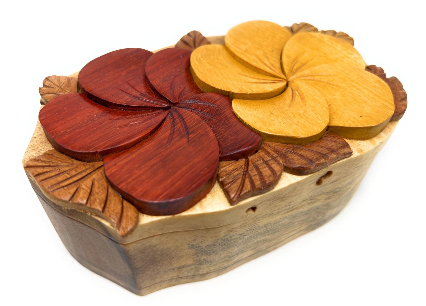 Floral Harmony, the Handcrafted Intarsia Hand Carved Wood Trinket/Jewelry Box
