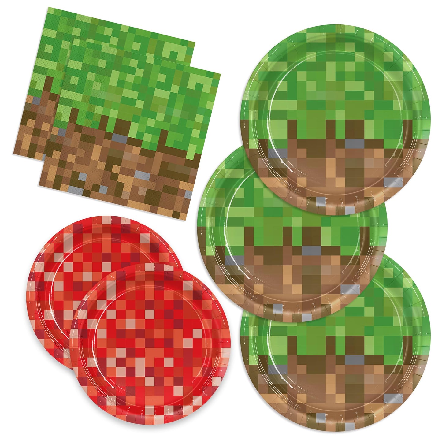 Pnuocax 150Pcs Pixel Birthday Party Plates Napkins Pixel Party Supplies Paper Disposable Tableware Set Birthday Party Decorations for Kids Serve 50