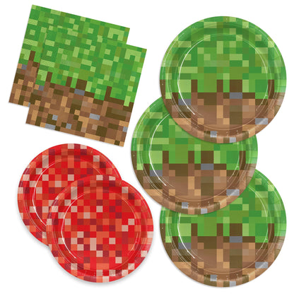 Pnuocax 150Pcs Pixel Birthday Party Plates Napkins Pixel Party Supplies Paper Disposable Tableware Set Birthday Party Decorations for Kids Serve 50
