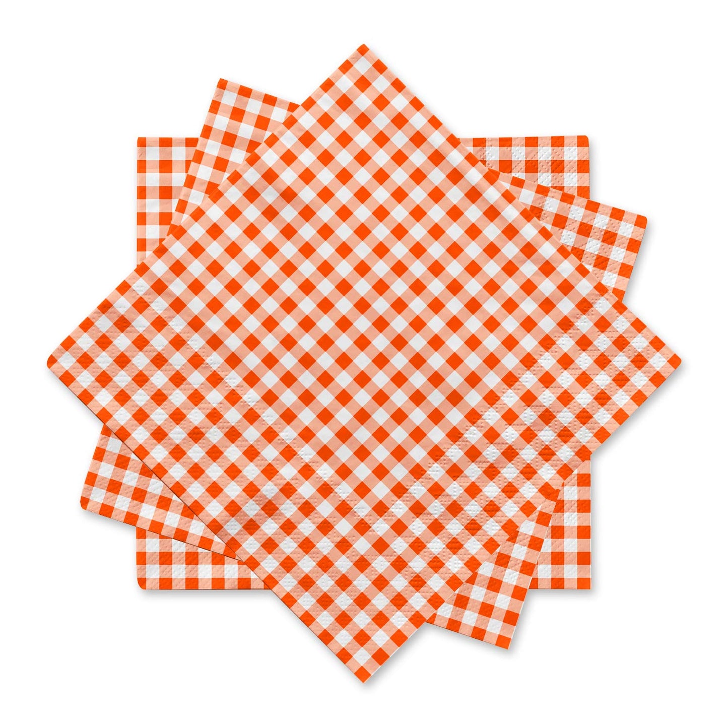 Gatherfun Disposable Paper Napkins 3-ply Orange and White Gingham Beverage Napkins for Dinner, Picnic, Birthday Party?6.5X6.5 in, 50-Pack)