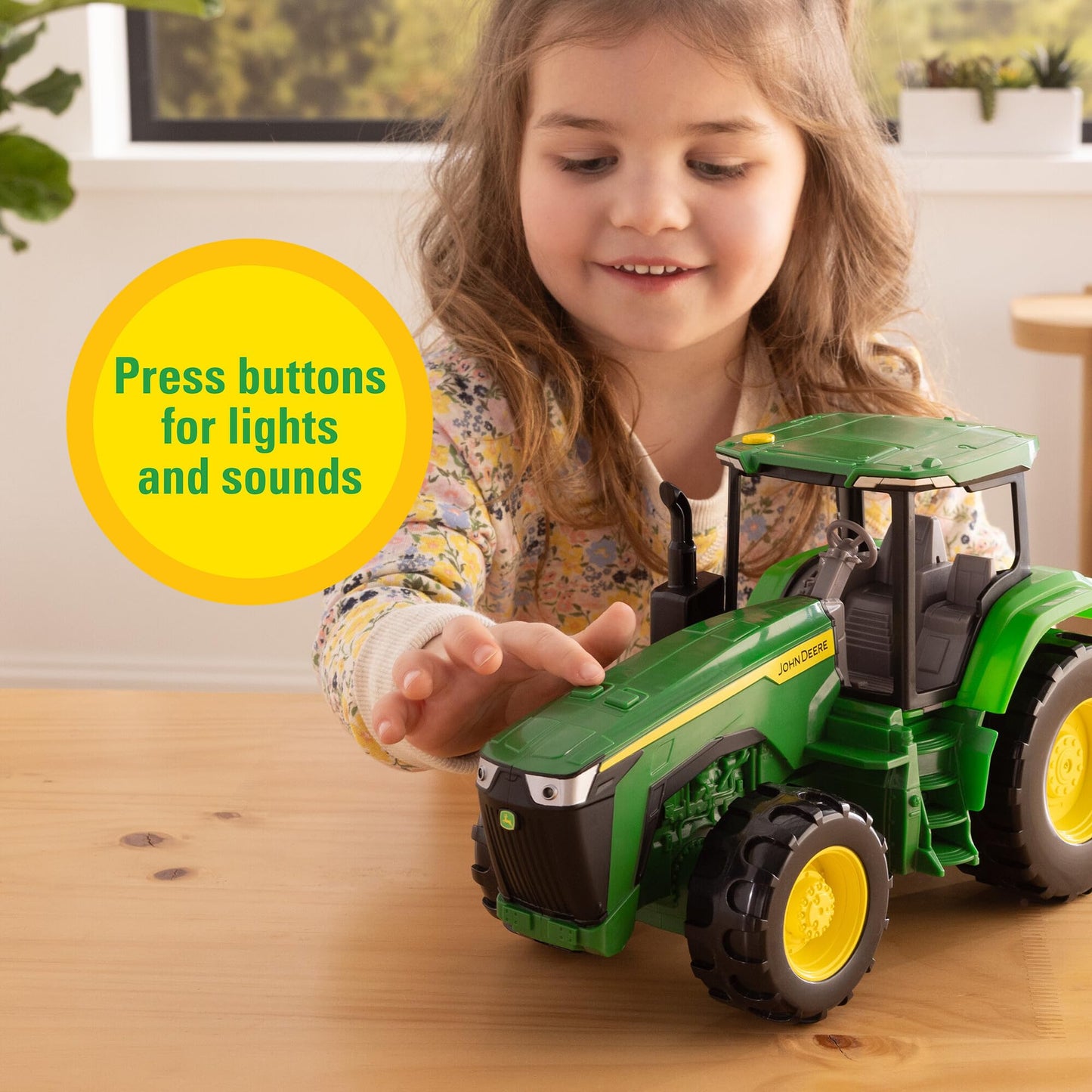 TOMY John Deere Lights & Sounds Tractor Toy - Free-Rolling Wheels and Realistic Electronic Lights and Engine Sounds - Indoor or Outdoor Play - Kids
