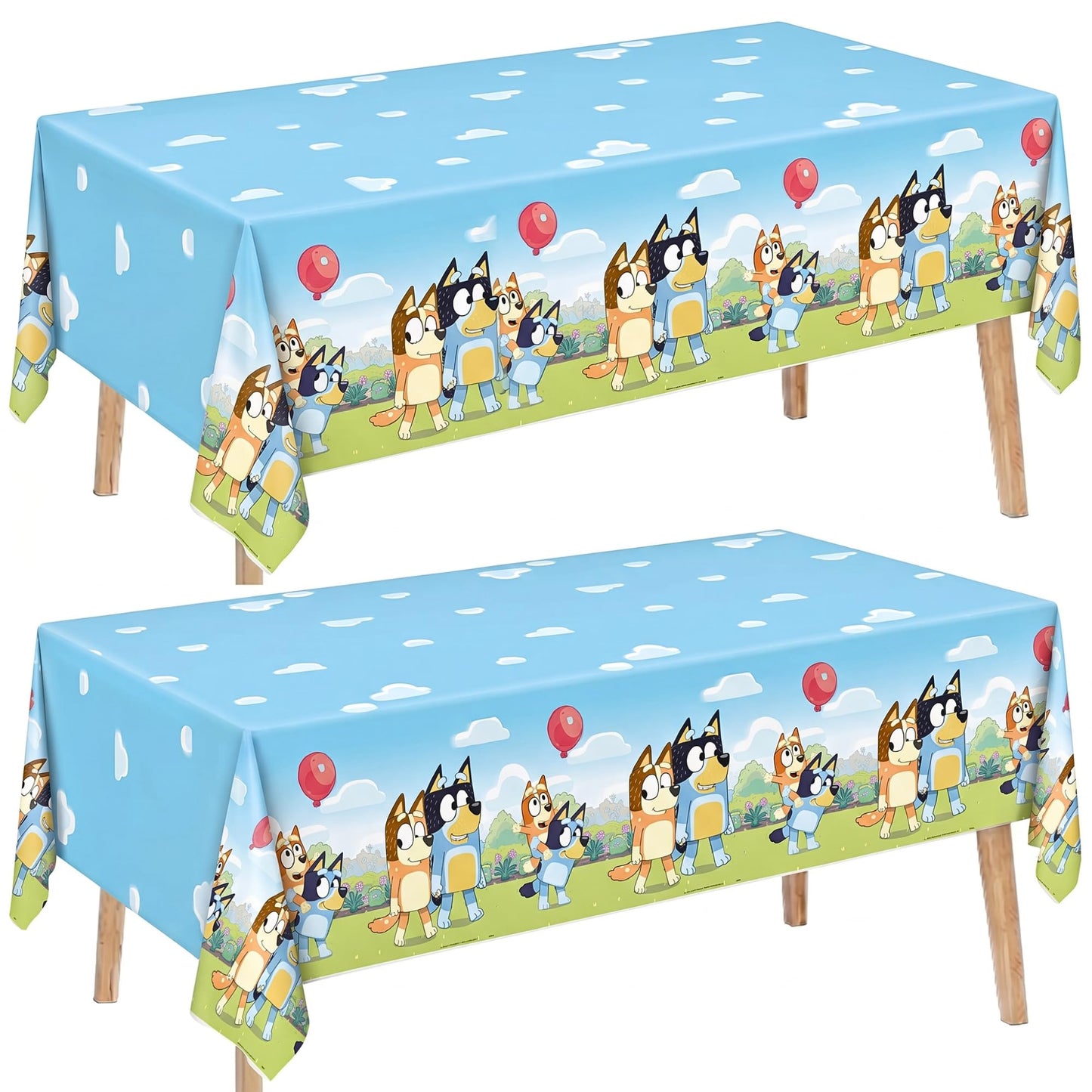Unique Bluey Birthday Party Supplies - Rectangular Plastic Table Covers (Pack of 2) and Sticker