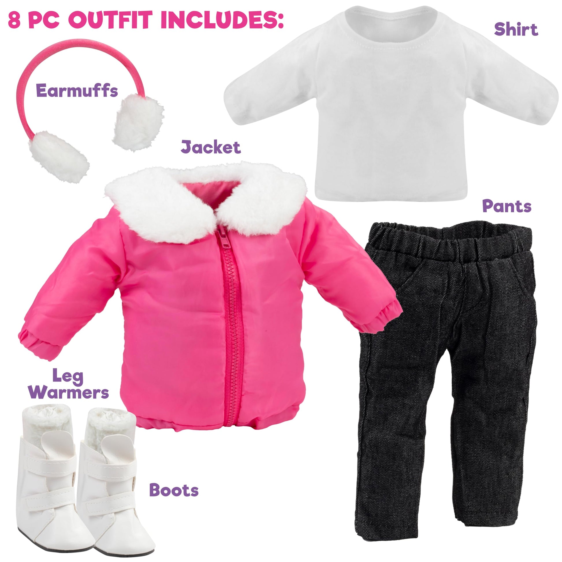 Winter Snow Doll Outfit for 18" Dolls-Premium Handmade 5pc Lodge Vacation Ski Clothes & Accessories Compatible w American Girl Doll- Includes Jacket