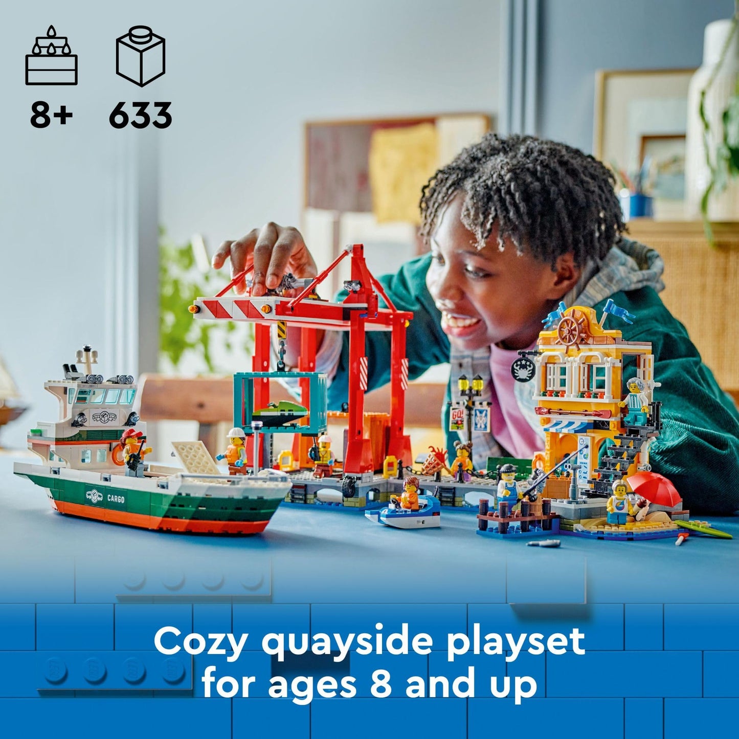 LEGO City Seaside Harbor with Cargo Ship Toy, Model Container Crane and Boat with 8 Minifigures Included, Building Set for Boys and Girls Ages 8 and