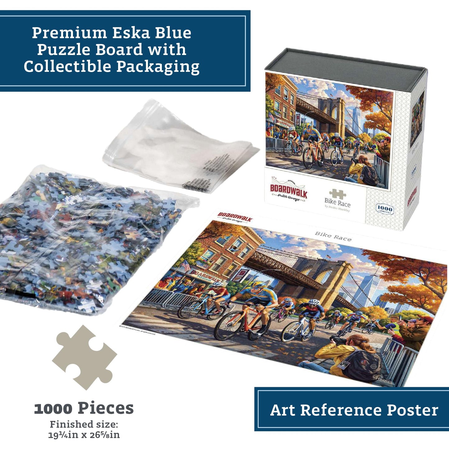 Boardwalk Bike Race 1000 Piece Jigsaw Puzzle FunNew York Sports Puzzles with Premium Box, Gift for Adults and Family 19"x26"