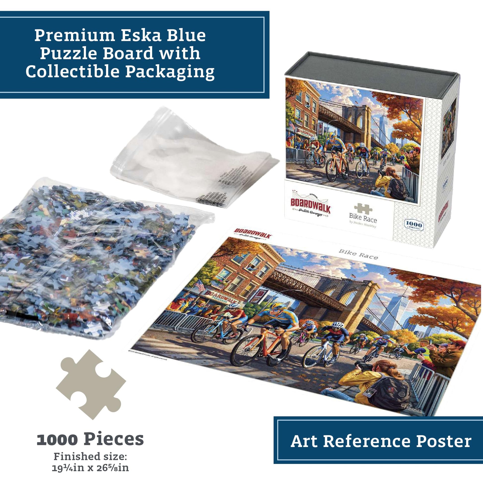 Boardwalk Bike Race 1000 Piece Jigsaw Puzzle FunNew York Sports Puzzles with Premium Box, Gift for Adults and Family 19"x26"