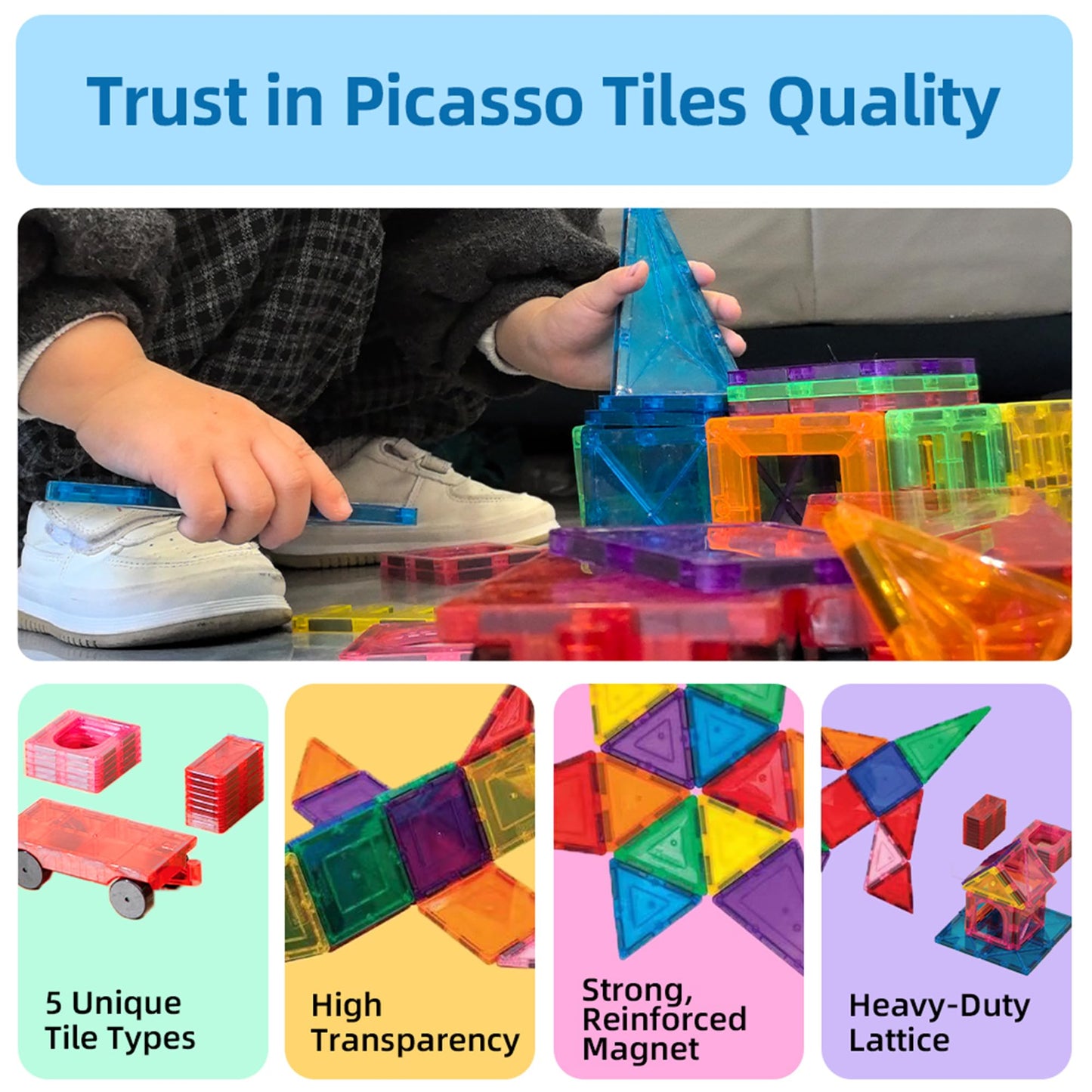 Magnetic Tiles for Kids, 138 PCS STEM Building Blocks with Play Mat