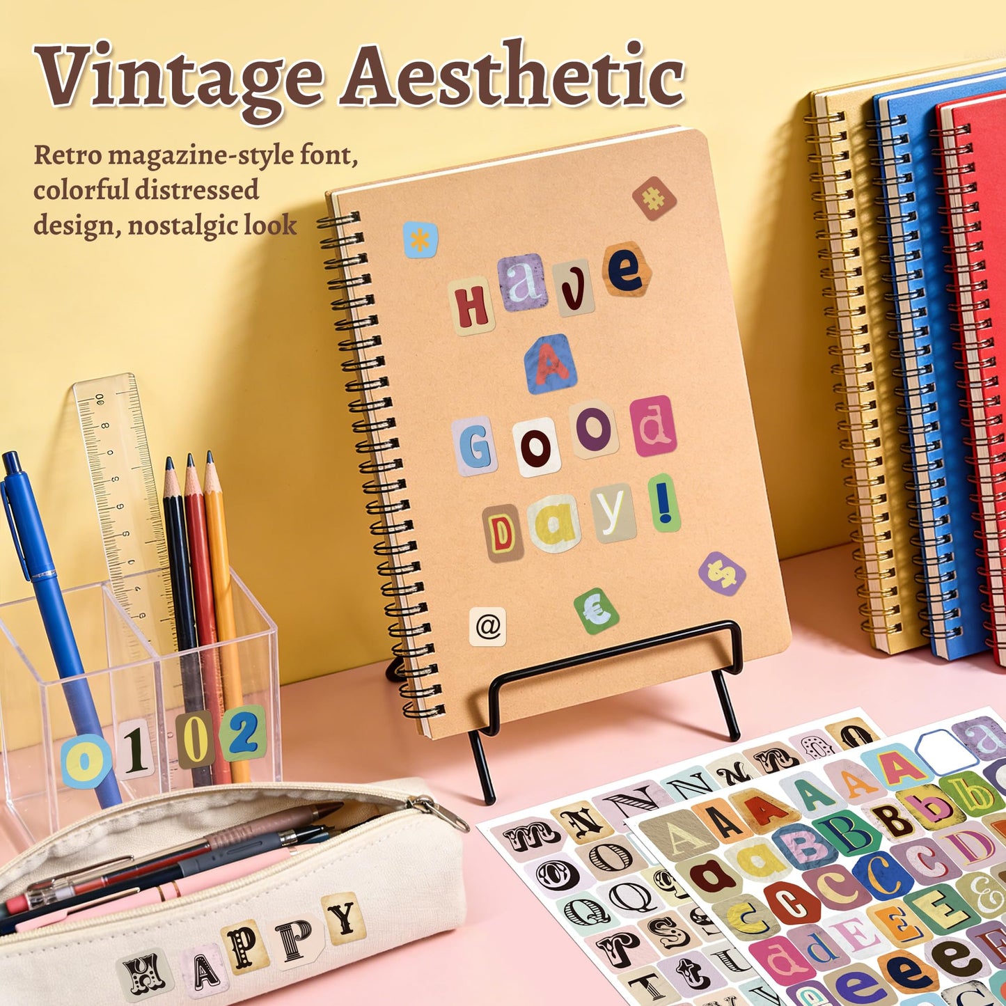1488PCS Vintage Letter Stickers, 1Inch Magazine Alphabet and Number Stickers, Retro Vinyl Self-Adhesive Sticker Letters for Scrapbook Journaling DIY