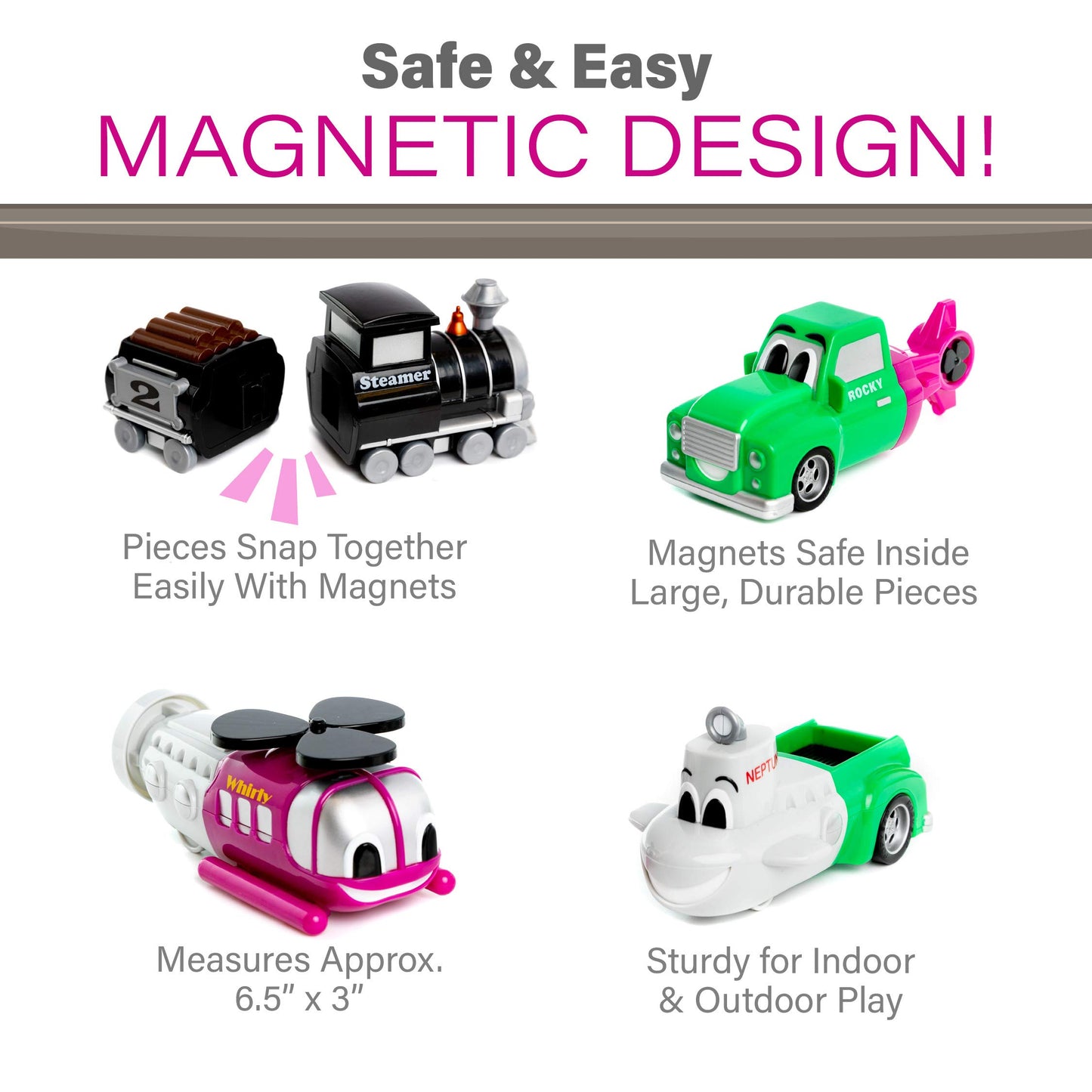 POPULAR PLAYTHINGS Magnetic Vehicles for Toddlers 1-3, Mix or Match Car Toys, Set of 4 Gift for Kids - Vehicles Junior 2