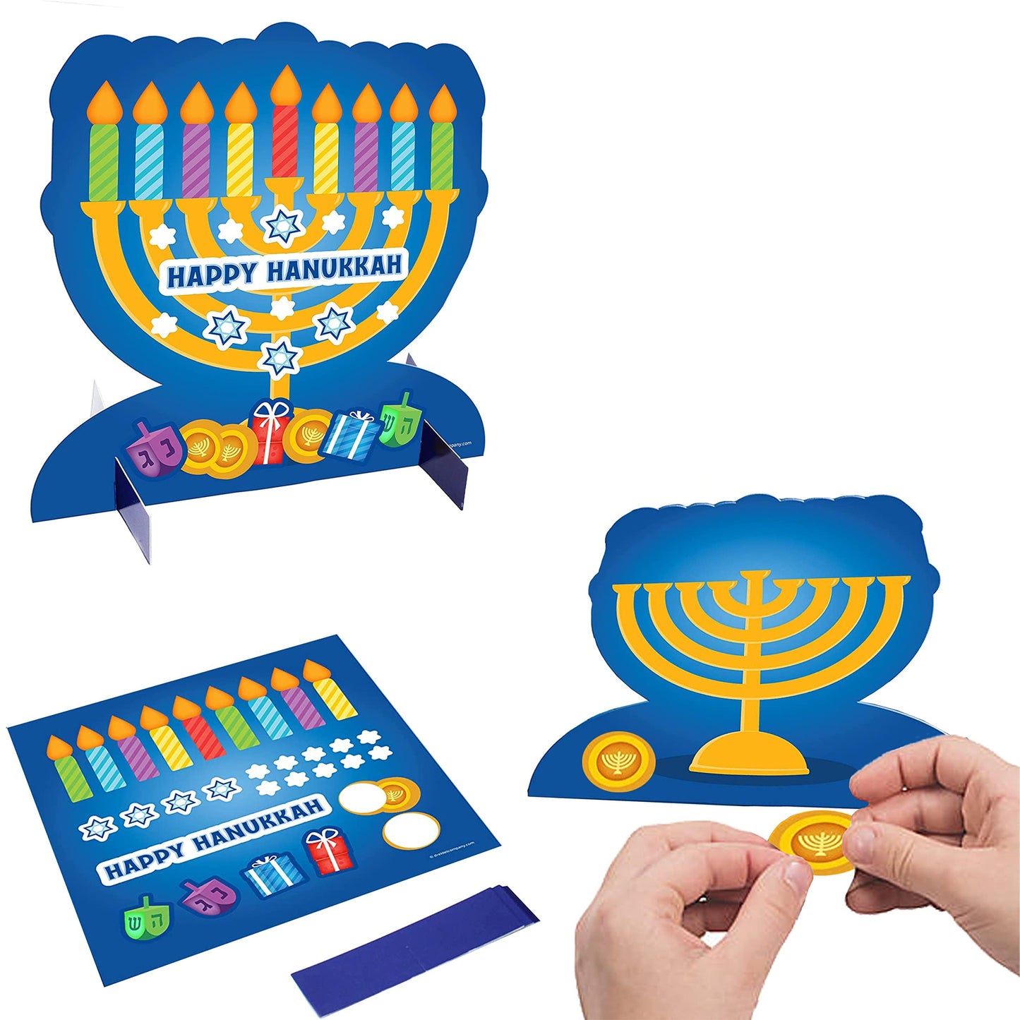The Dreidel Company 24-Pack Hanukkah Craft Decoration - 3D Menorah Sticker Scene Table Decoration 24-Pack Make Your Own Hanukkah Table Decorations