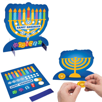 The Dreidel Company 24-Pack Hanukkah Craft Decoration - 3D Menorah Sticker Scene Table Decoration 24-Pack Make Your Own Hanukkah Table Decorations