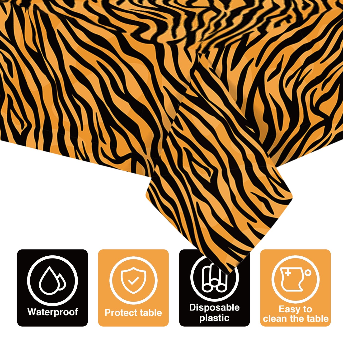 Adirasenotek 3Pack Tiger Stripe Tablecloths Party Decoration Animal Theme Tablecloths Jungle Table Cover 3D Print Table Cover for Jungle Party
