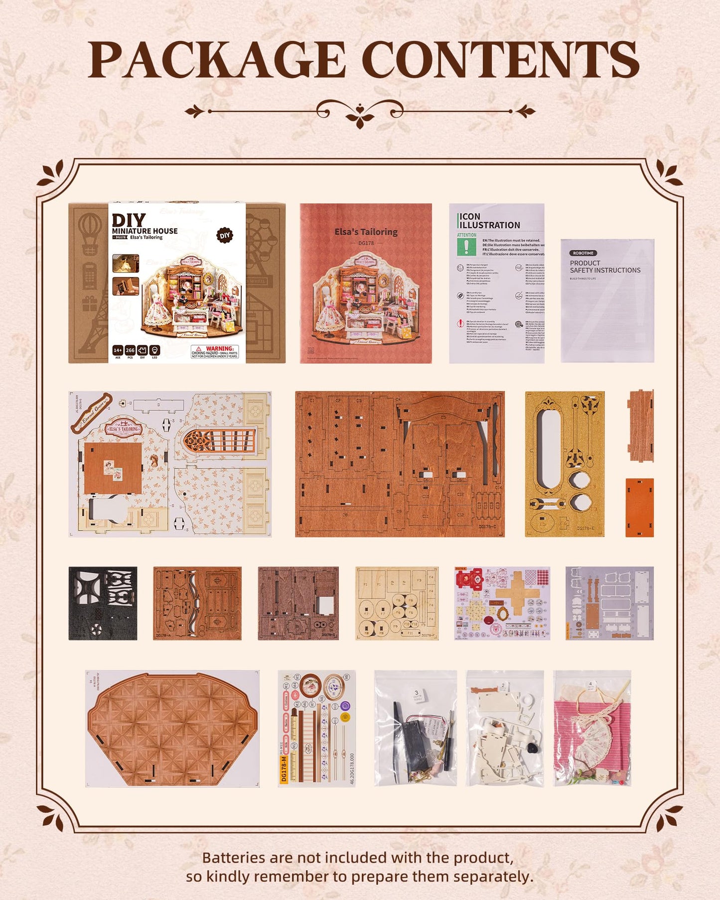 ROBOTIME DIY Miniature House Kit, Elsa’s Tailoring Dollhouse Kit, Mini Wooden Furniture Kit for Adults, Sewing Shop Building Model, Creative Craft