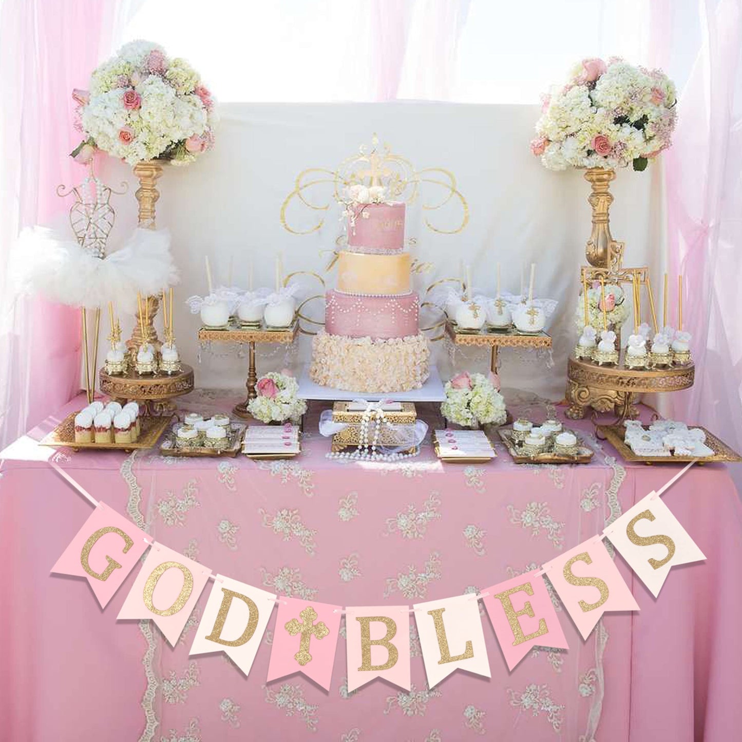 God Bless Banner,Boy/girl Baptism Pink Banner,God Bless Baptism