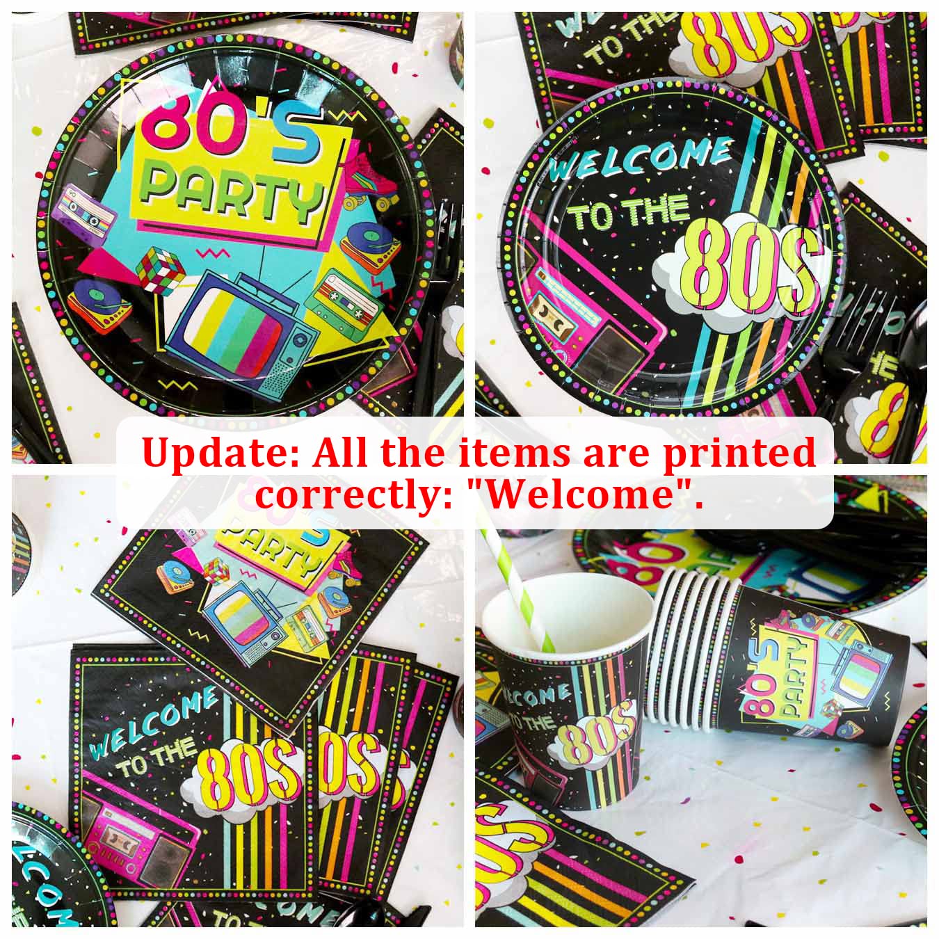 80s Party Supplies - Back to the 80s Party Decorations Set Including HAPPY BIRTHDAY Banner, Hanging Swirls, 80s Element Bunting, Plates, Cups