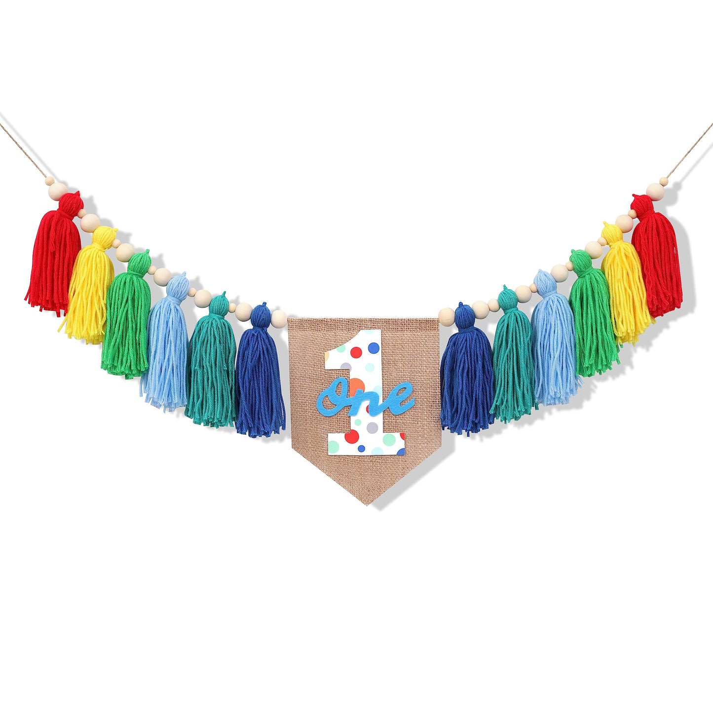 Rainbow 1st High Chair Banner - Colorful Tassel Highchair Banner, 1st Birthday Boy, Cake Smash Backdrop, Birthday Highchair Yarn Tassel Banner