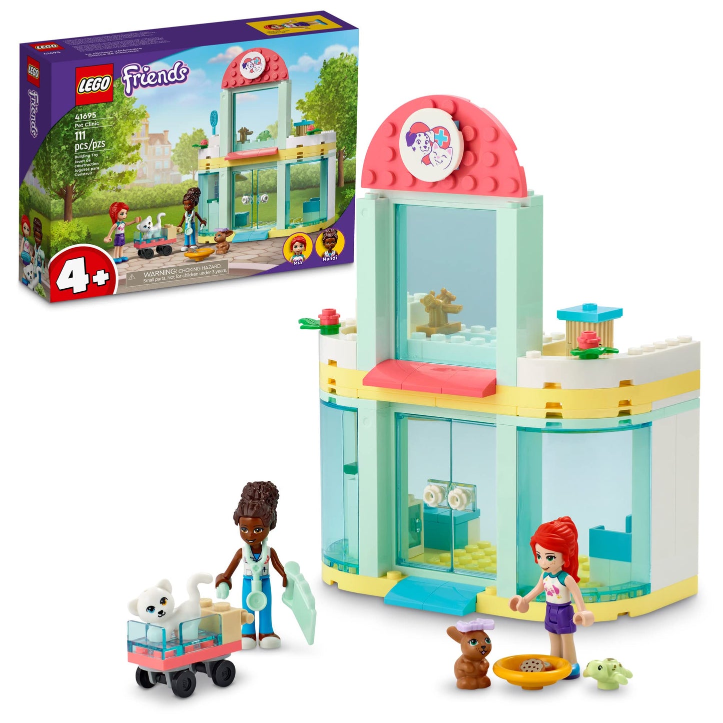 LEGO Friends Pet Clinic 41695 Building Kit; with 2 Mini-Dolls Including Mia, Plus Cat and Rabbit Toys; Creative Birthday Gift for Kids Aged 4 and up