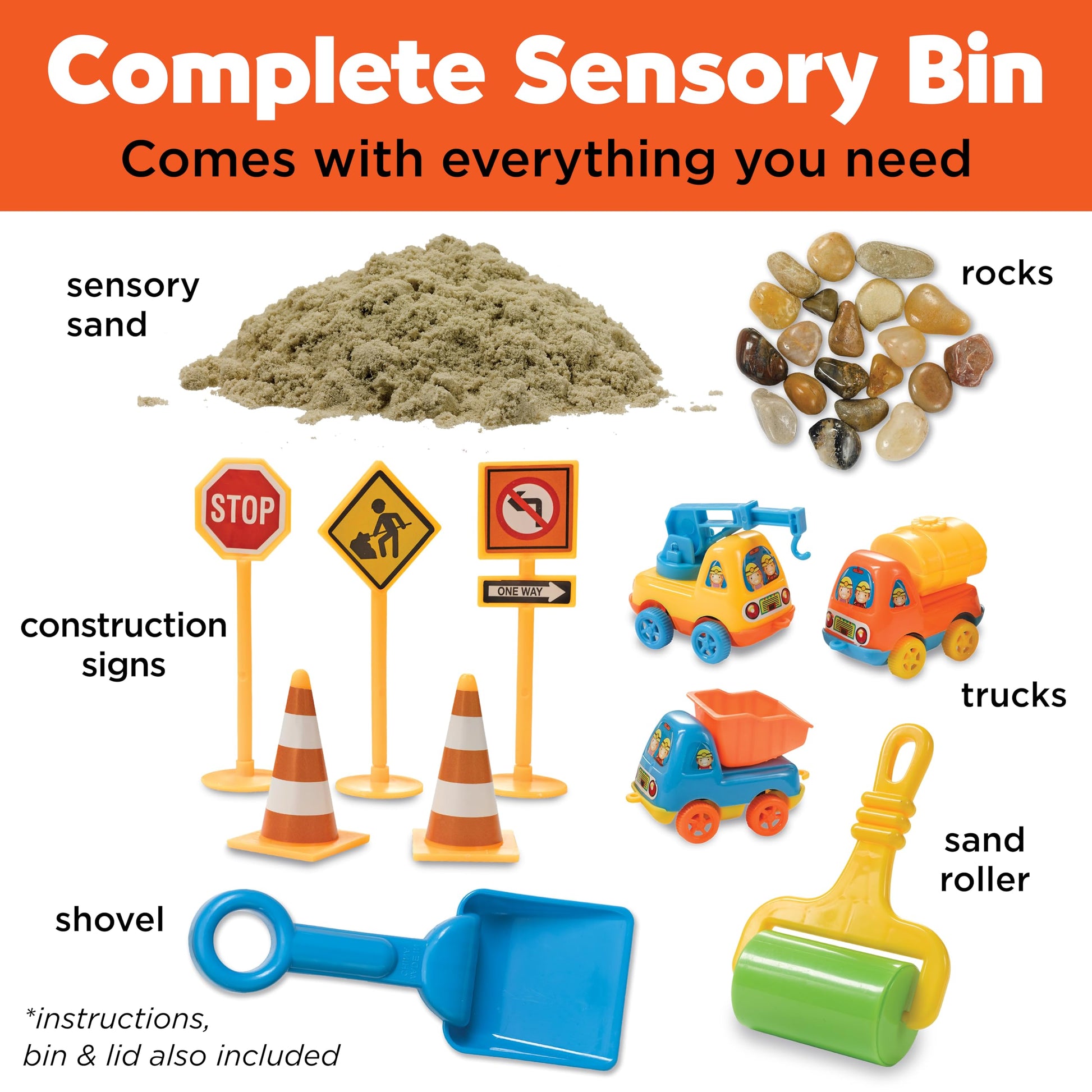 Creativity for Kids Sensory Bin: Construction Zone Playset - Preschool Learning Activities, Excavator Toys for Boys Ages 3-5+, Outdoor Toys and Gifts