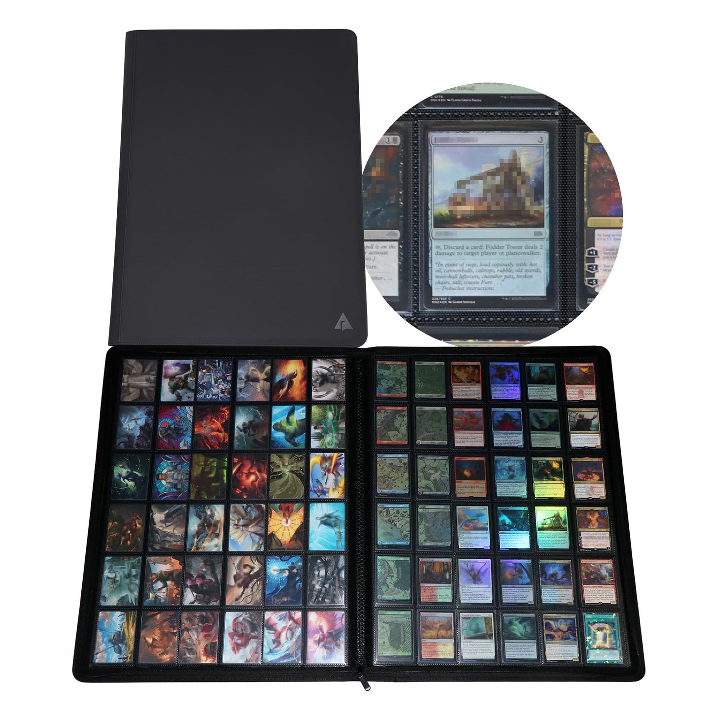 Rieton 36-Pocket Ringless Trading Card Binder - Holds 2304 Sleeved Cards, Side-Loading Black Pages, Water-Resistant Zipper Album for TCG & Sports