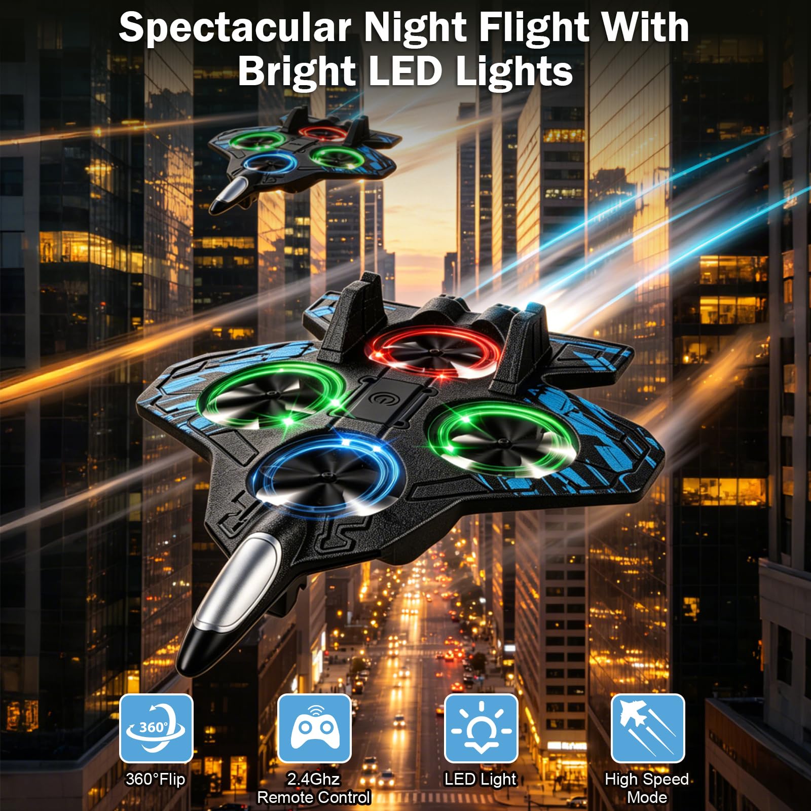 altoance Dazzling LED Stunt Toy Remote Control Aircraft for Kids, RC Quadcopter with 360° Flips and 30-Min Flight Time, Christmas Birthday Gift
