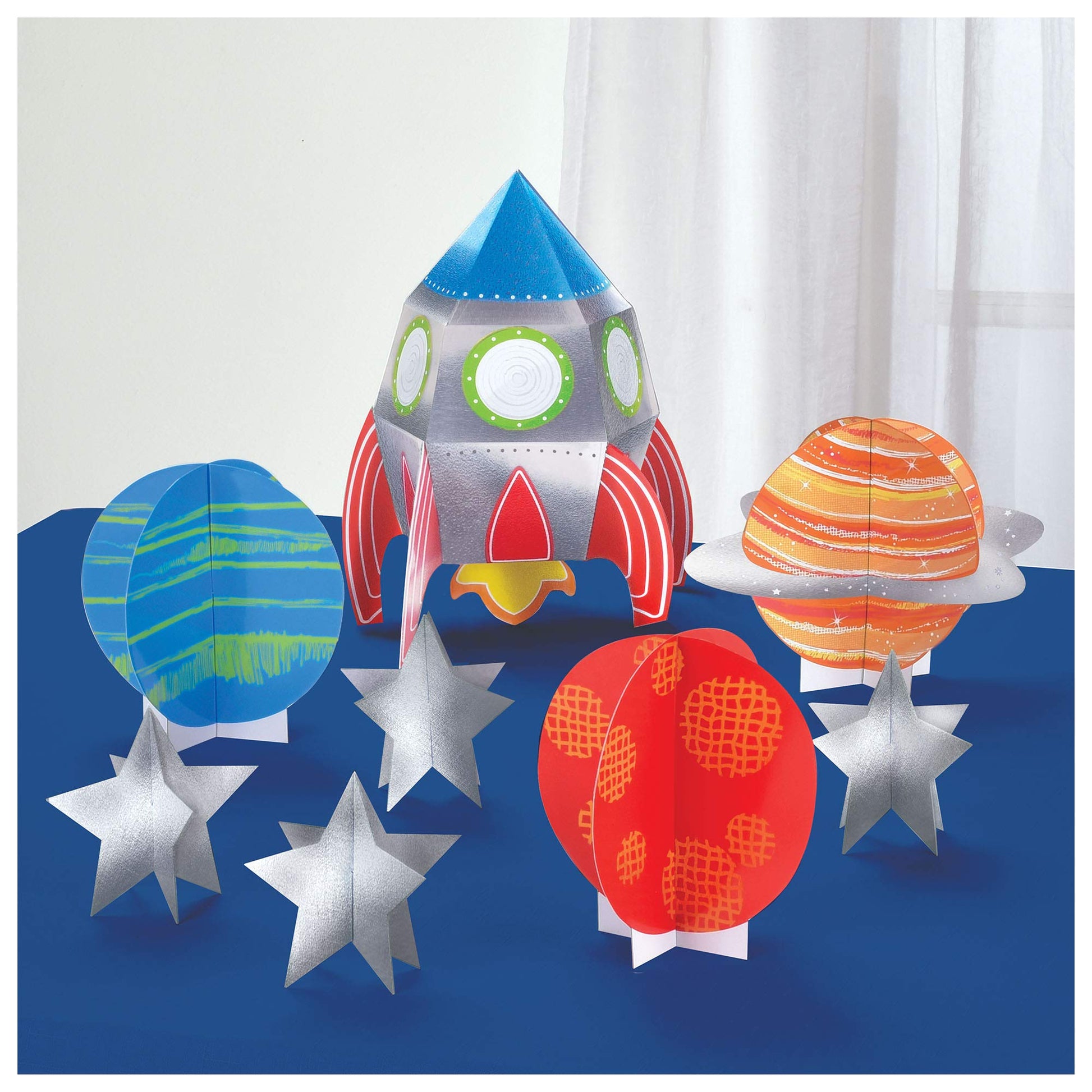 Blast Off Birthday Table Centerpiece Decorating Kit (8-Pc Set) - Rocket-Themed Party Decor, Ideal for Kids' Space Adventure Celebrations
