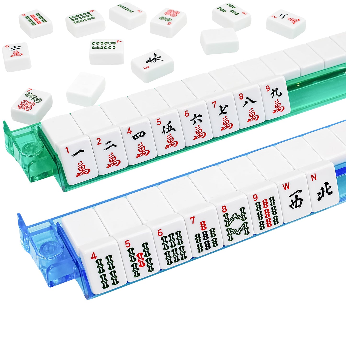 American Mahjong Set 166 Tiles, Complete Mahjong Game Kit with Portable Leather Suitcase, 4 Racks, 2 Storage Trays, Dice, Wind Indicator, Chips, Full