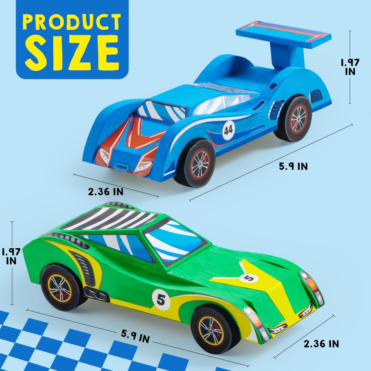 Klever Kits 4 DIY Wooden Race Cars-Build & Paint Your Own Wood Craft Kit, 4 Race Cars Toy, Easy to Assemble Arts Crafts Kit, Birthday Party Presents