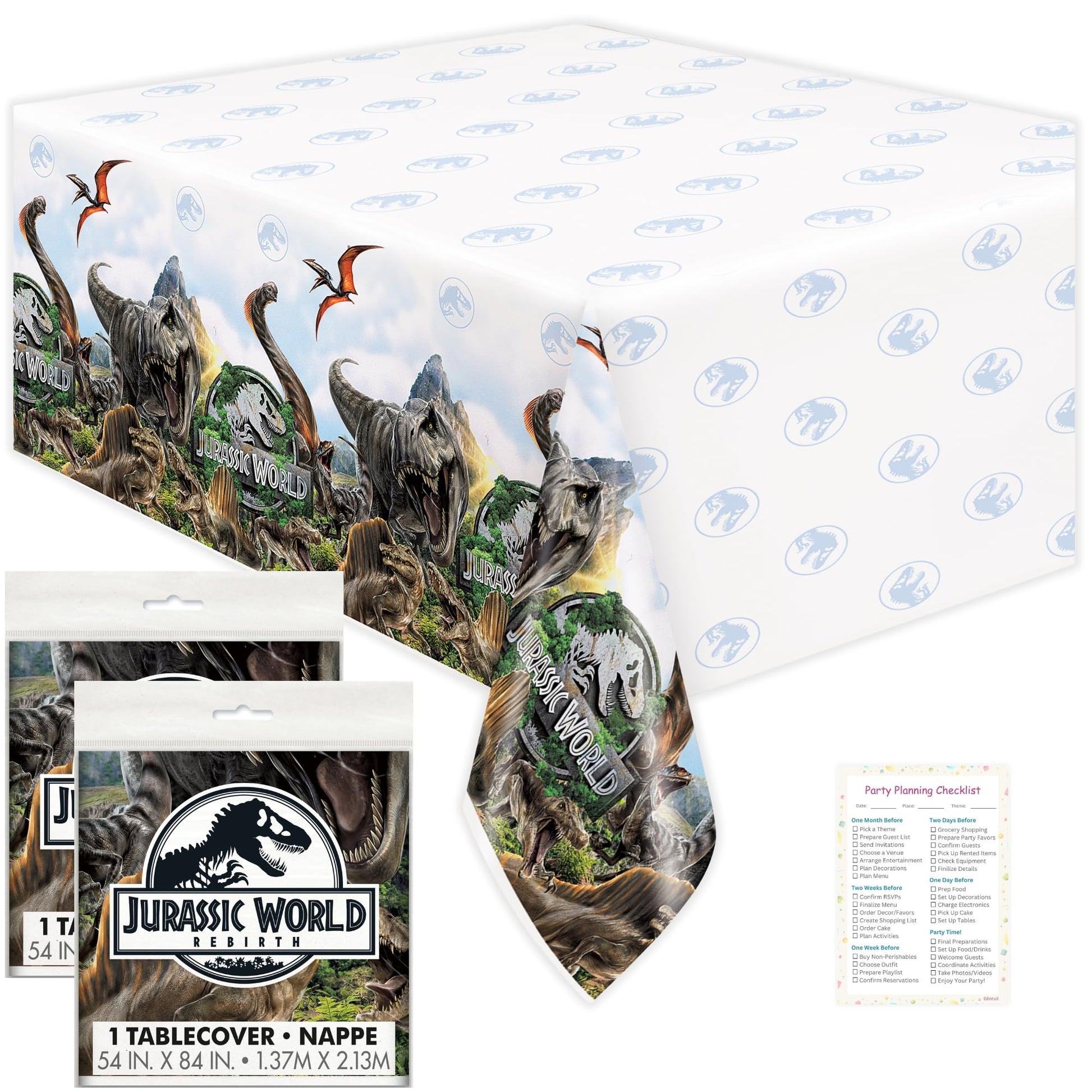 Unique Jurassic Park Table Cloth (2 Pack) - Jurassic World Birthday Party Decorations - Officially Licensed - Party Supplies - 2 Plastic Tablecloth