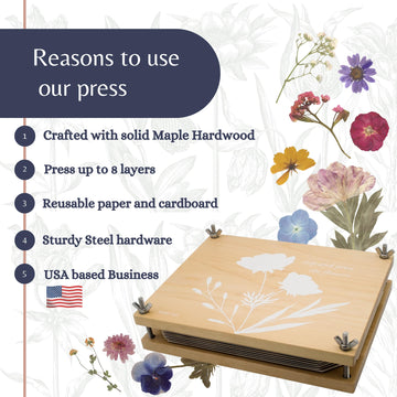 Flower Press Kit | Durable Hardwood 8x10in - Flower Preserving Kit Up to 8 layers - Floral Preservation kits for adults and kids | Innovative
