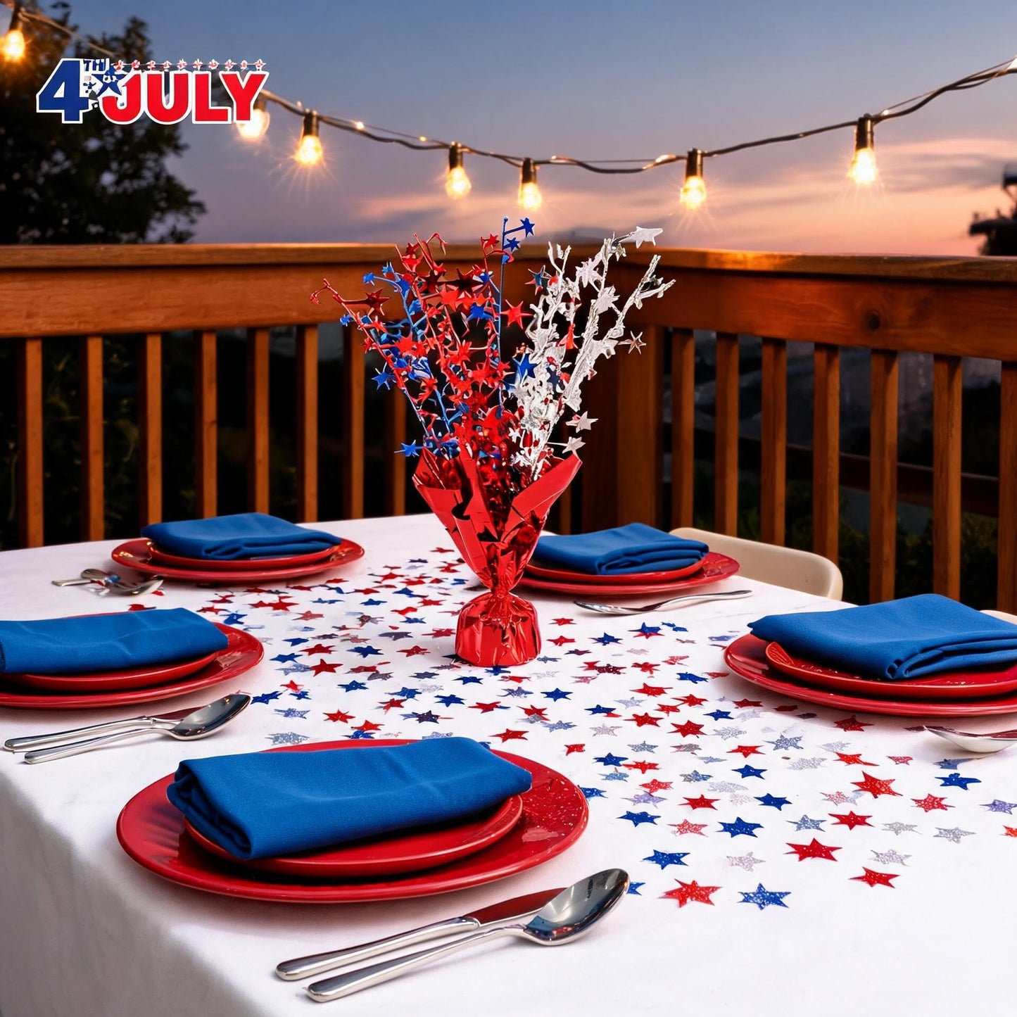 6 Pack 4th of July Table Centerpiece Decoration, Metallic Foil Spray Star Burst Patriotic Decor for 250th Anniversary Independence Day, Holiday