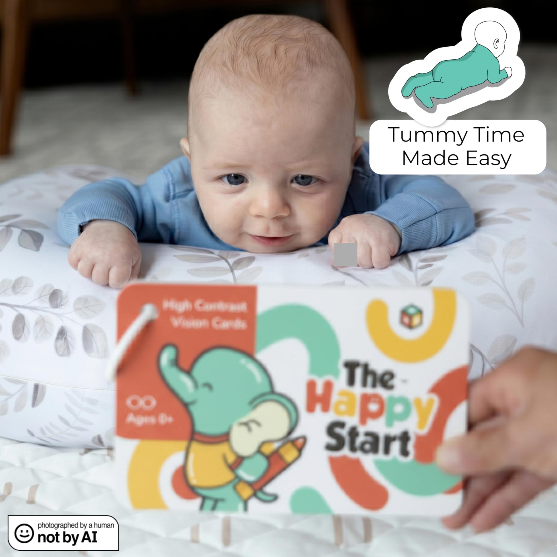 Happy Start High Contrast Baby Cards for Newborns - Black & White Cards, Water-Resistant, BPA-Free, Portable Educational Flashcards for Visual