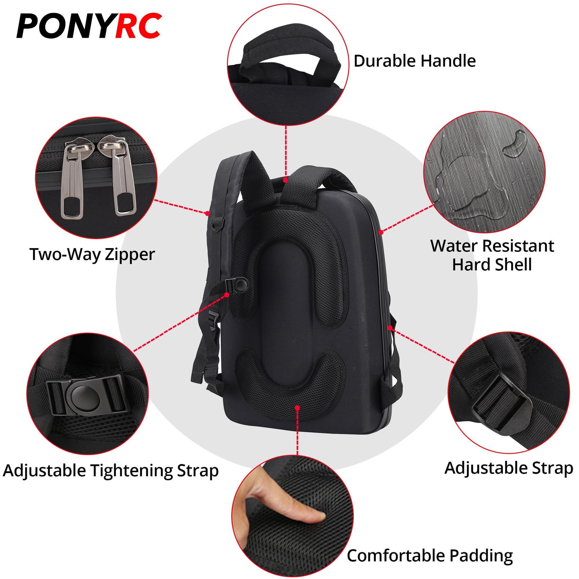 PONYRC Mavic 4 Pro Case Backpack, Waterproof Travel Case Hard Shell Shoulder Bag for DJI Mavic 4 Pro Creator/Fly More Combo, Fits for DJI RC 2/ RC Pro