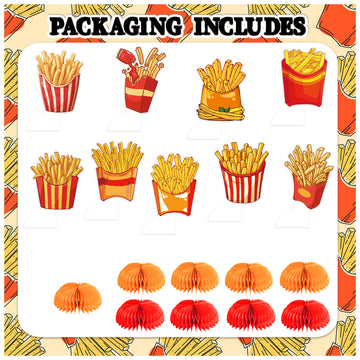 9 PCS French Fries Table Decorations Honeycomb Centerpiece, French Fries Centerpieces Table Topper for Fast Food French Fries Party Decorations