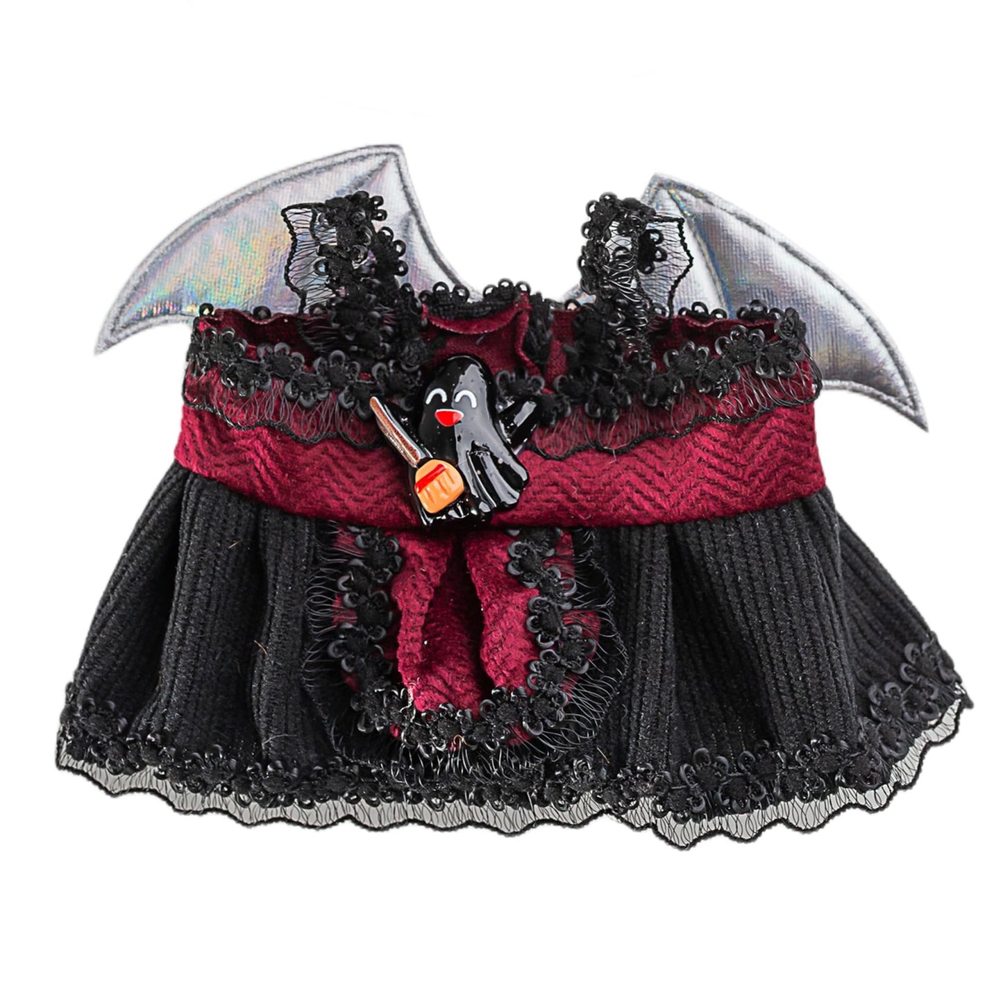 Halloween Costume Clothes for Labubu, 2-Piece Vampire Witch Outfit with Bat Wings. Red & Black Dress for Collectible Art Toy Figure. Deluxe Doll