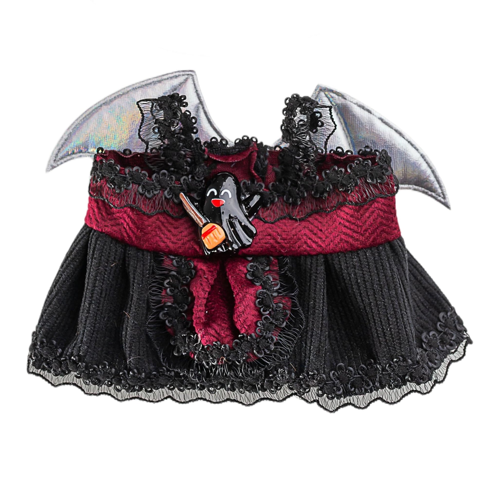 Halloween Costume Clothes for Labubu, 2-Piece Vampire Witch Outfit with Bat Wings. Red & Black Dress for Collectible Art Toy Figure. Deluxe Doll