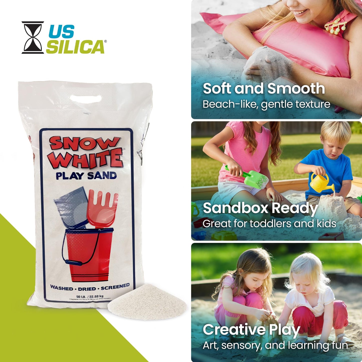 U.S. Silica Large 50 Pound Play Sand, Finely Graded, Fully Washed and Easy to Use for Children's Art, Trays, and Sandbox, 4 Pack