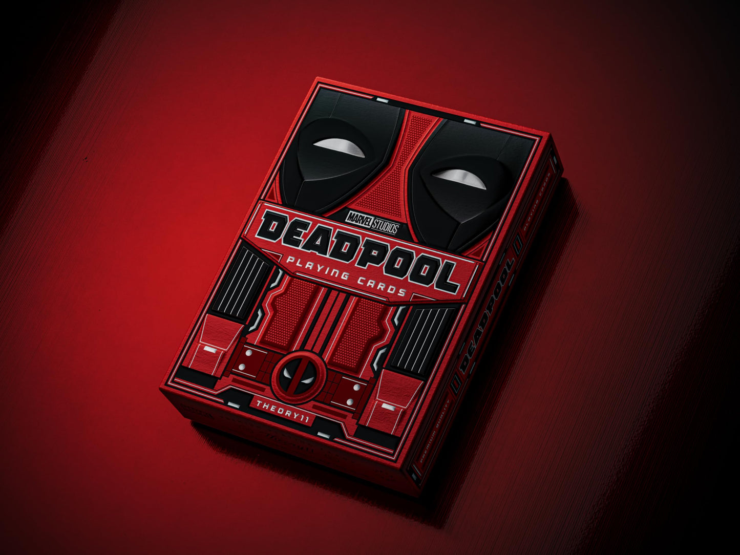 theory11 Deadpool Playing Cards - Red Suit Superhero Poker Deck with Silver Foil Box, Custom Art, Magic, Cardistry, Game Night Gift for Marvel Fans