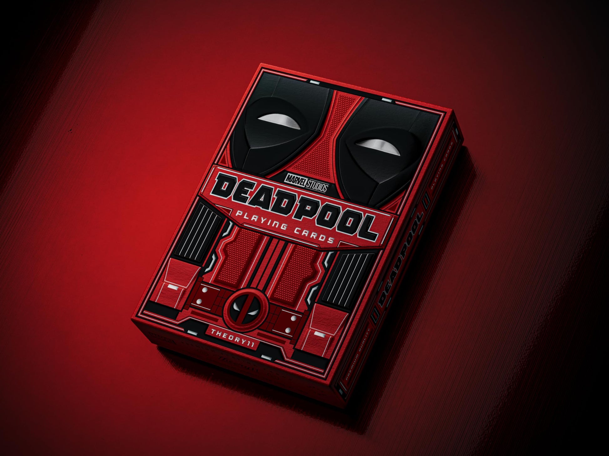 theory11 Deadpool Playing Cards - Red Suit Superhero Poker Deck with Silver Foil Box, Custom Art, Magic, Cardistry, Game Night Gift for Marvel Fans