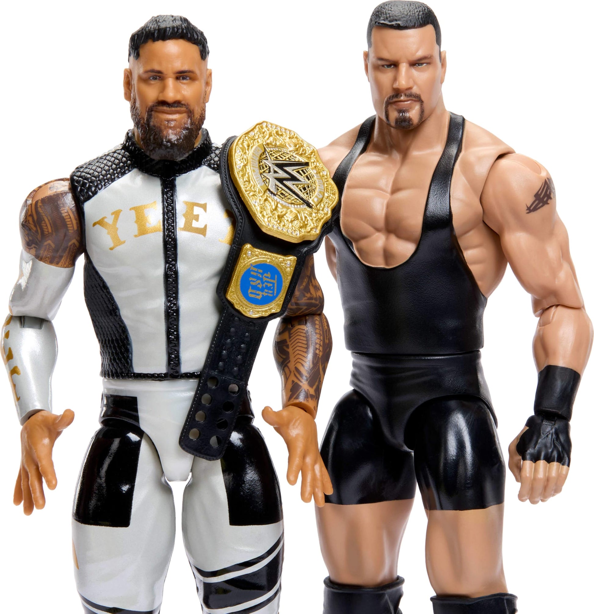 Mattel WWE Main Event Showdown Action Figures 2-Pack with Accessory, Series #25 Bron Breakker vs Jey USO Collectible Set, 6-inch