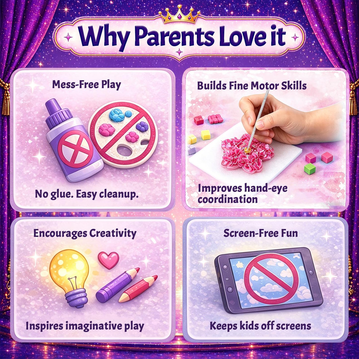 RGIMRTO Poke Art Craft Kit for Kids, 2-in-1 7 Princess +10 Flowers Craft Set with Display Board, Mess Free Craft Activity Birthday Gift for Girls Ages
