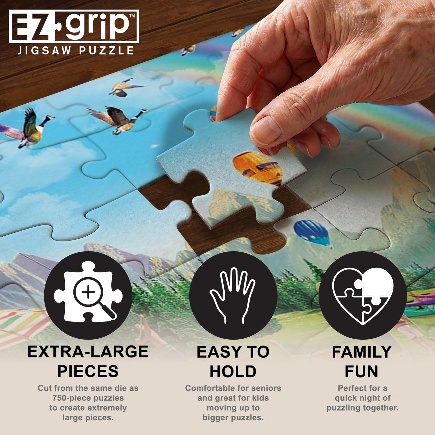 MasterPieces - 300 Piece Jigsaw Puzzle, Large EZ Grip Shapes, Camp Day at the Lake, Fun for Adults, Seniors, Family, Kids, Non-Glare Finish, 18"x24"